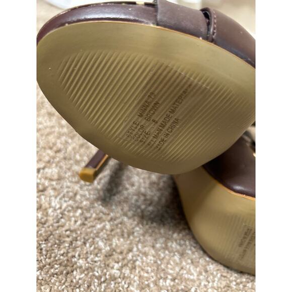 New bootie heels strappy chocolate brown open toe gold hardware Sexy SZ 8 - Picture 4 of 7